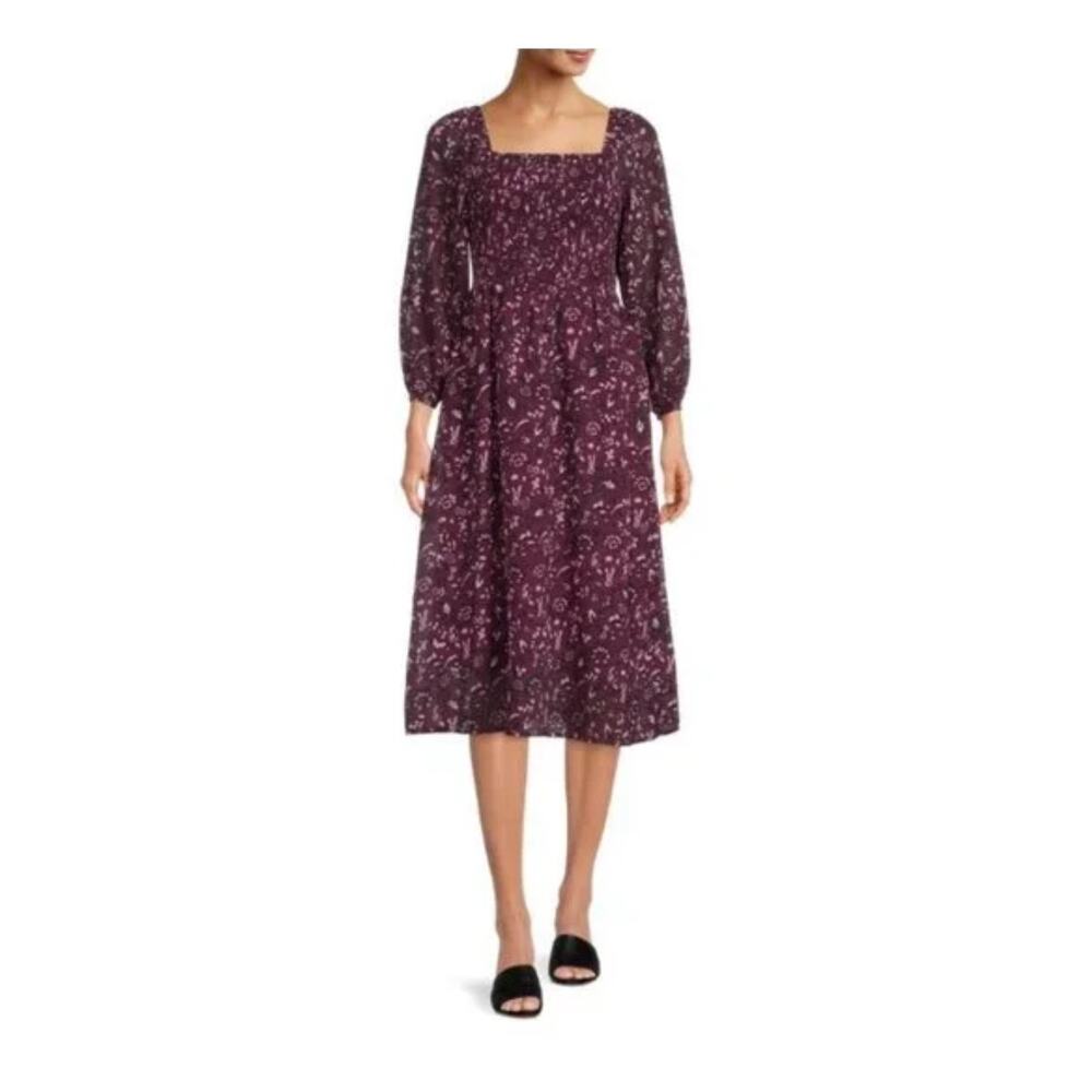 Beach Lunch Lounge Women's L Floral Khaleesi Square Neck Smocked Midi Dress